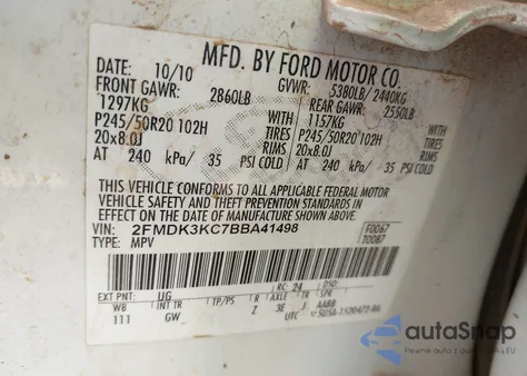 2011 Ford Edge Limited из США, поврежденный, VIN 2FMDK3KC7BBA41498